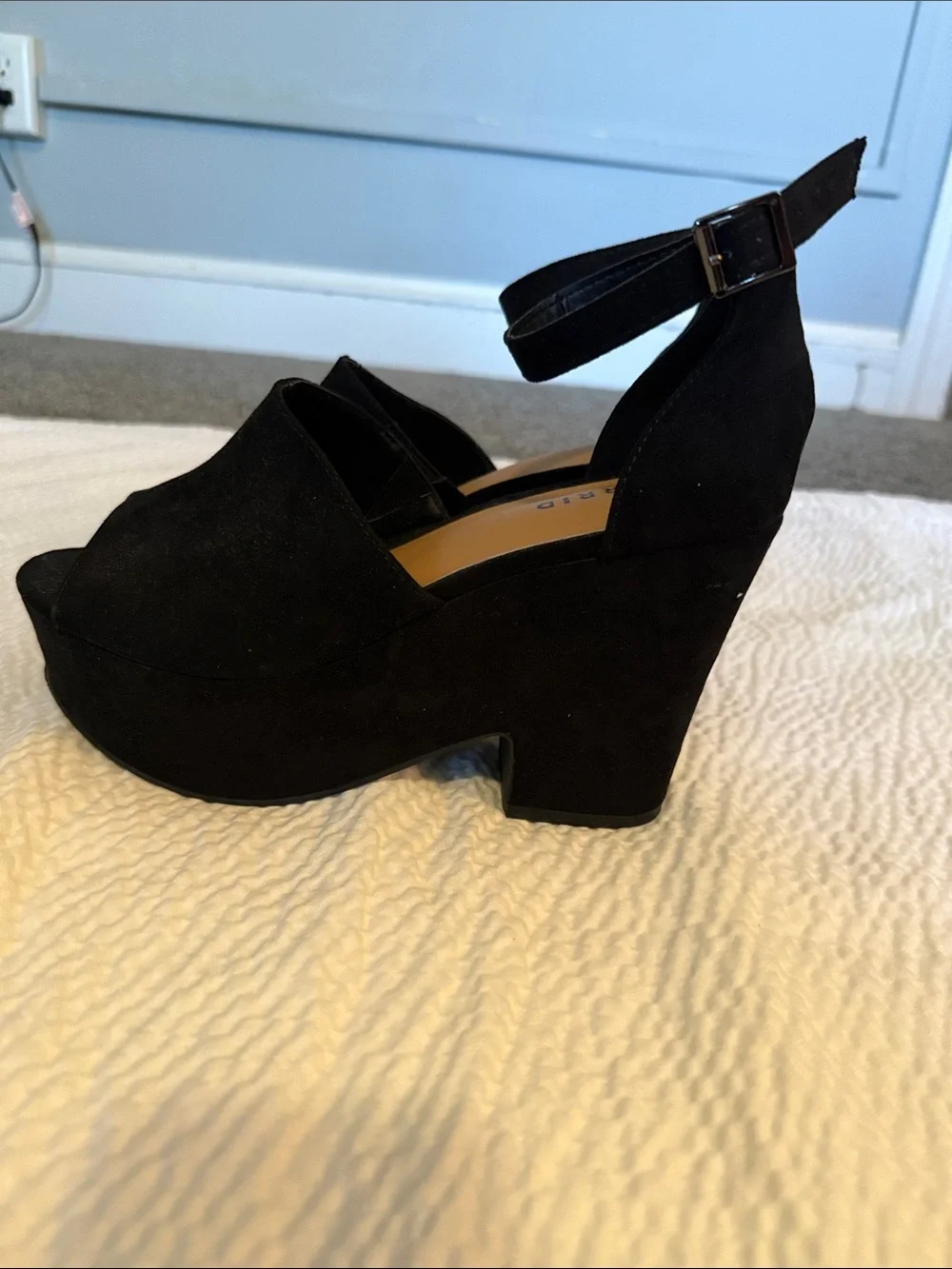torrid Black Suede Ankle-Strap Wedge Sandals